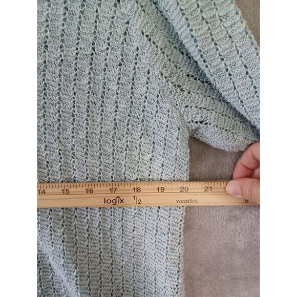 J Jill Sweater Open Knit Aqua 3/4 Sleeve Coastal Casual Beachy Textured Crochet - Picture 9 of 11